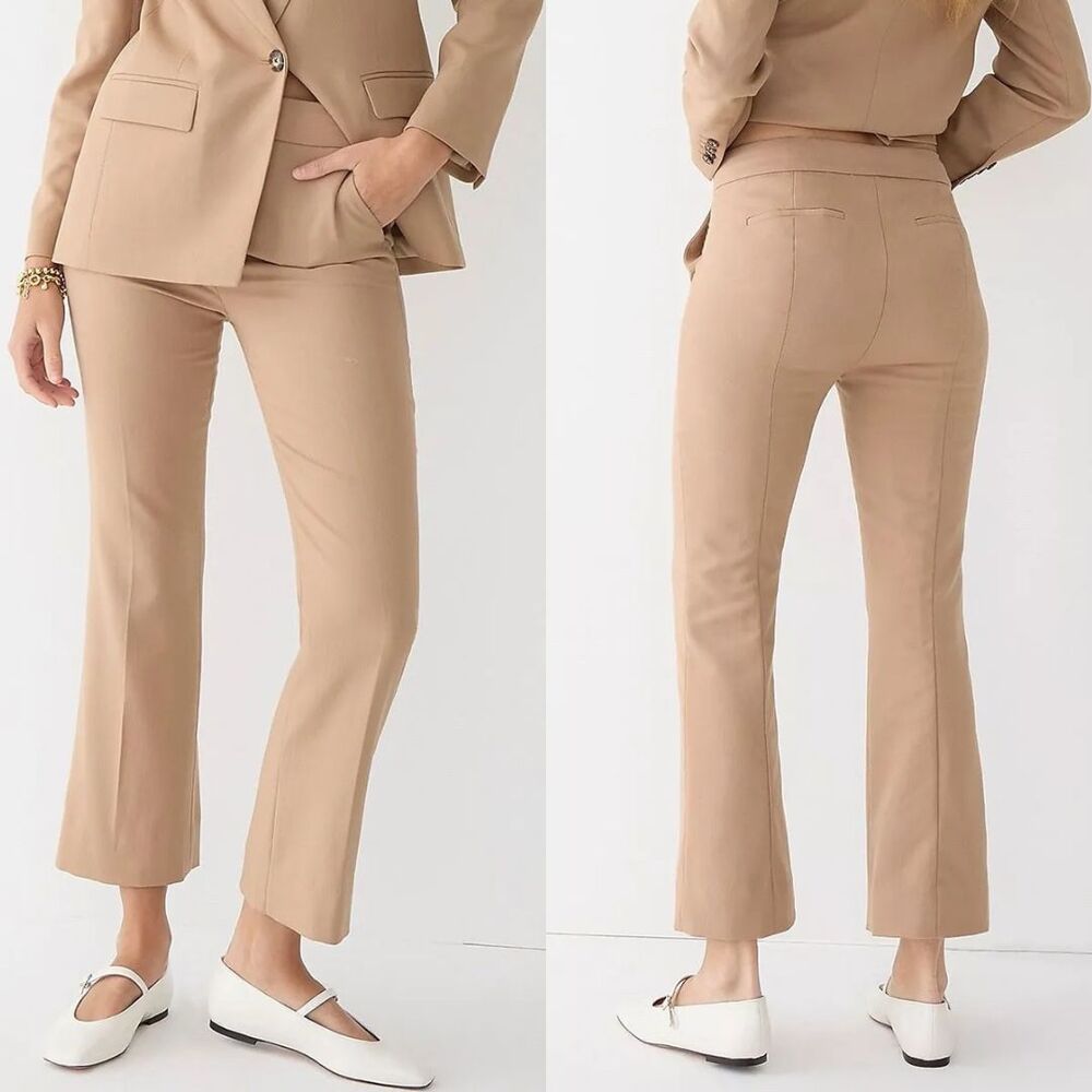 J Crew NWT $198 Willa Cropped Flare Pant in Italian City Wool 12 Camel Brown Tan